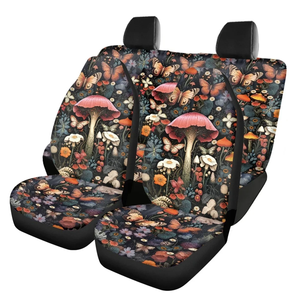 

Polyester Front Rear Back Cushion Protect Mushroom Fungus Jungle Butterfly Oil Painting Design Car Seat Cover Protector 2024