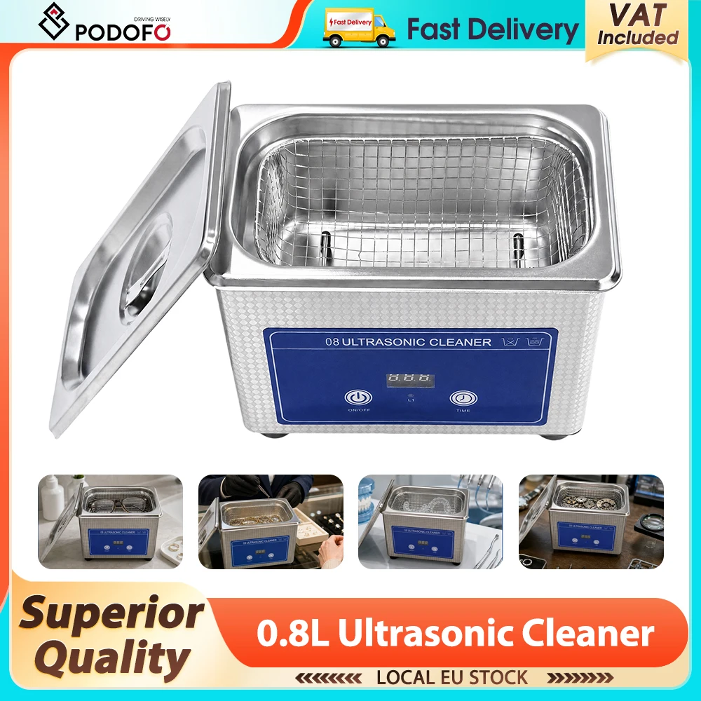 Image of Podofo Ultraschallreiniger 800ML Langlebiger Edelstahltank 35W Professionelle Ultraschall-Reinigungsmaschine Tragbare Waschmaschine für Haushaltsgeräte
