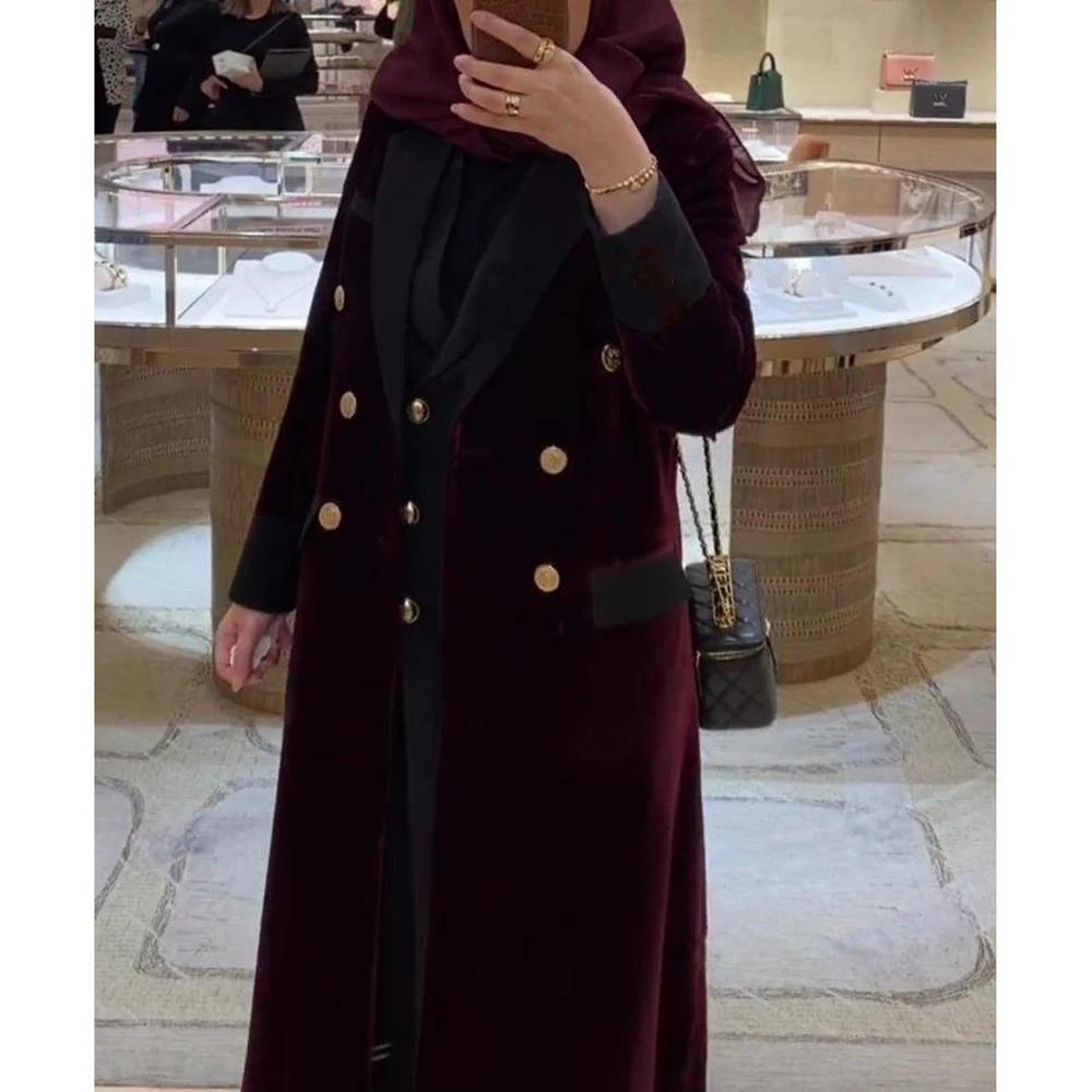 High-end Burgundy  Velvet Women Blazer Lengthening Lapel Double Breasted Formal Prom Custom Made Saudi Arabia Dress