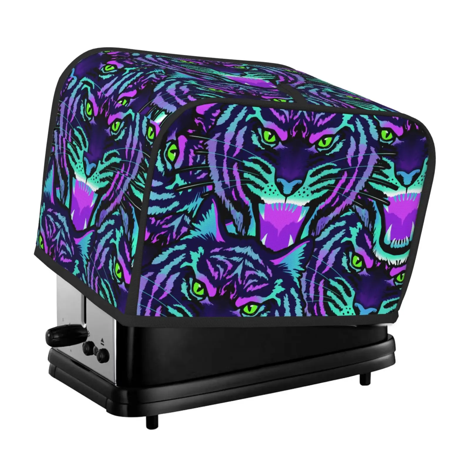 For 2 Slice / 4 Slice Toaster Bakeware Hood Bread Baking With Storage Pockets Toaster Cover Colorful Tiger Kitchen Dust Cap