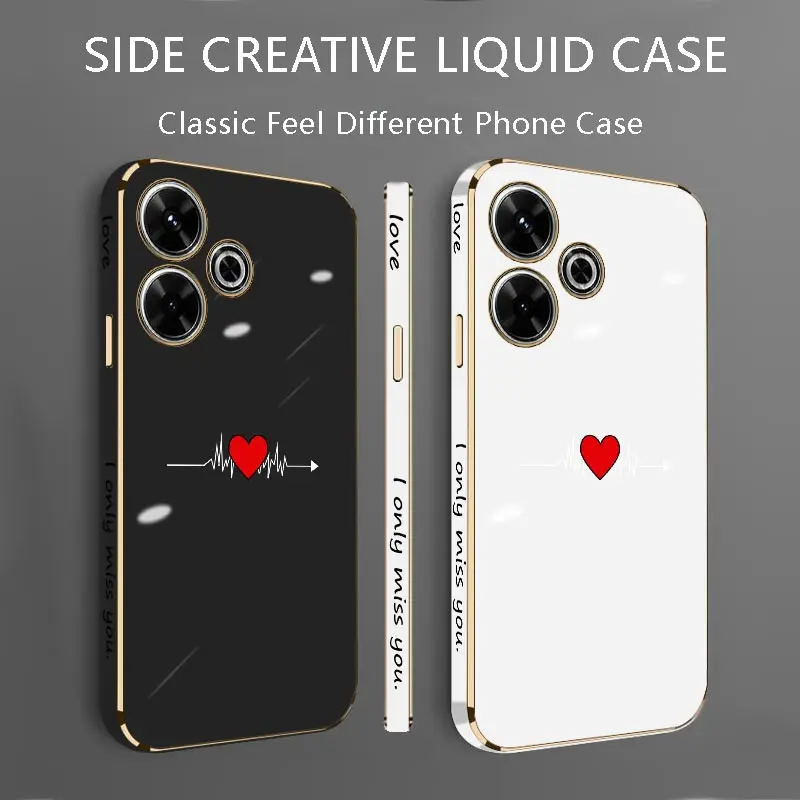 13 Beating Heart Luxury New Plating Phone Case For Xiaomi Redmi 13 13C 12C 10 A3 9CNFC 12 9C 10A 9A 9 Turbo3 9T Soft Back Cover