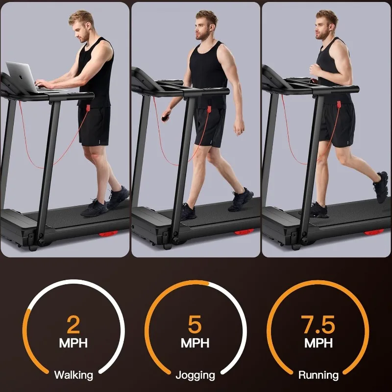 Foldable Treadmills for Home, Quiet Folding Treadmill with Silicone Shock Absorption, 12 Preset Programs, Heart Rate Monitor