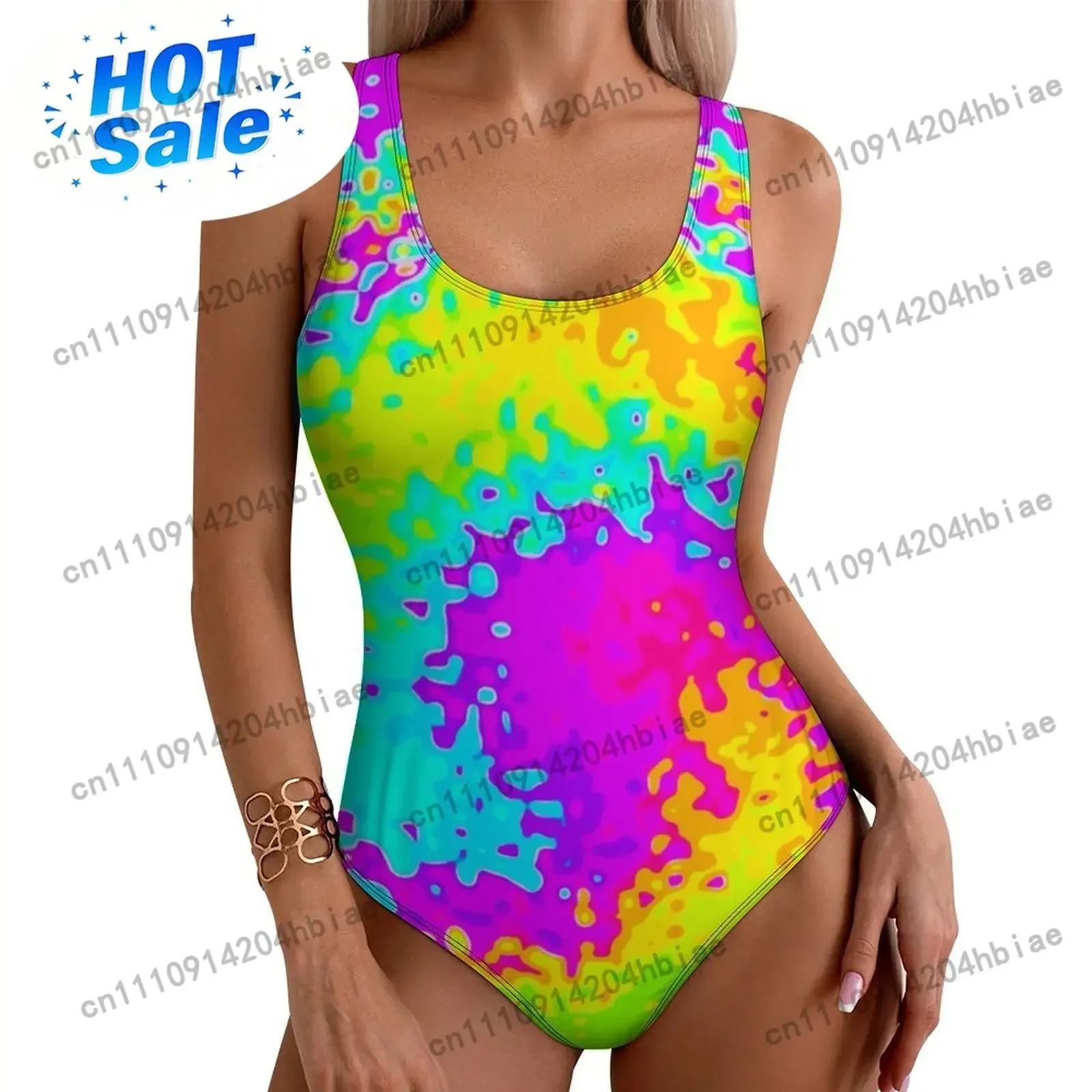 Yellow Tie Dye Swimsuit Sexy Psychedelic Print Swimwear Push Up Swimsuits Stylish Fitness Beachwear