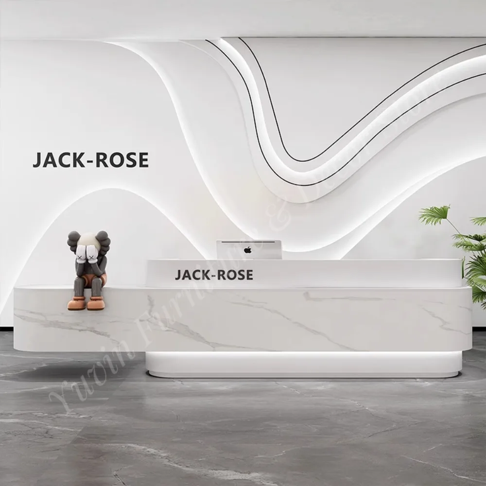 Durable Modern Wood Reception Desk Full Edge Sealing Process Customizable Sizes Colors for Hotel Supermarket Office Use