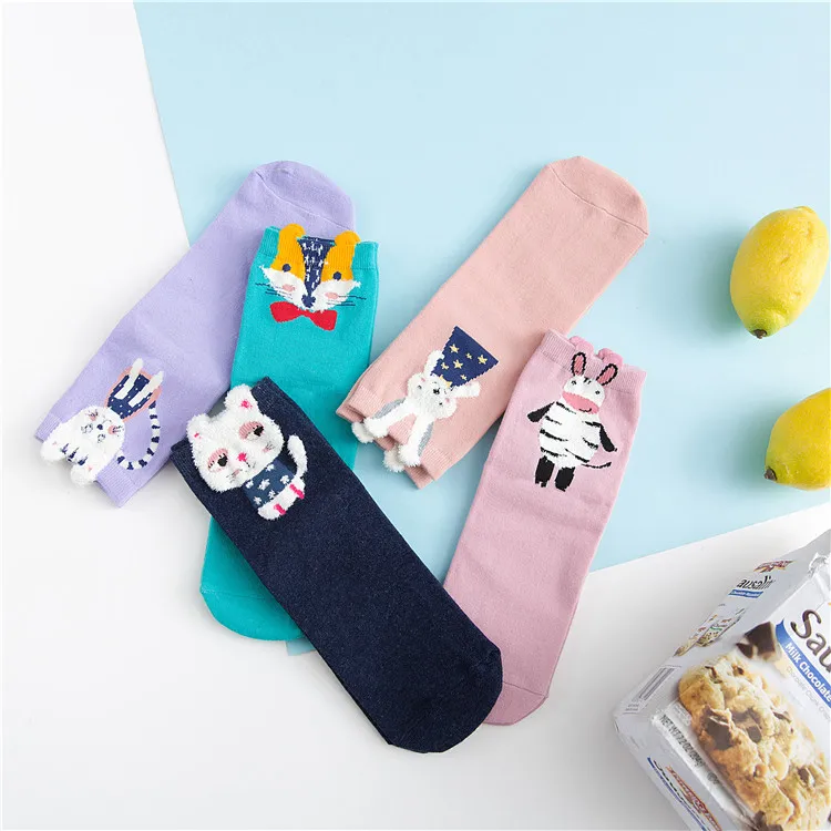 Autumn and Winter New Women's Socks Cartoon Mid Tube Cute Sock Children Japanese and Korean Cotton Sock Women Socks