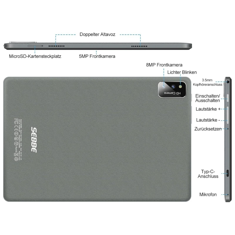 S22 10.1 INCH Android 11 Tablet PC 4GB+64GB Storage Dual Camears 6000mAh Battery Octa-Core sun50iw CPU 1280 x 800 Pixels