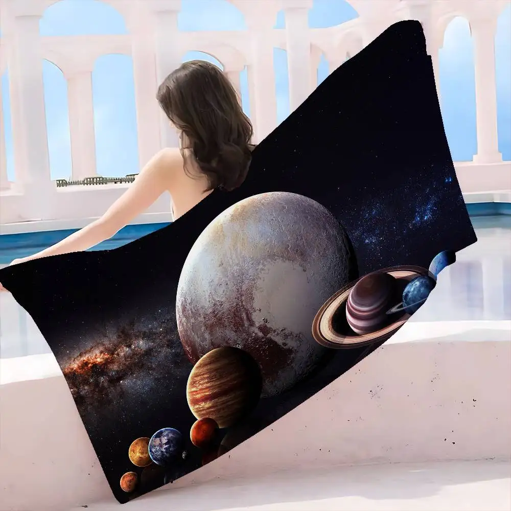 Solar System Planets Microfiber Printed Beach Towel Mountain Climbing Yoga Beach Swimming Running Absorbent Soft Towel