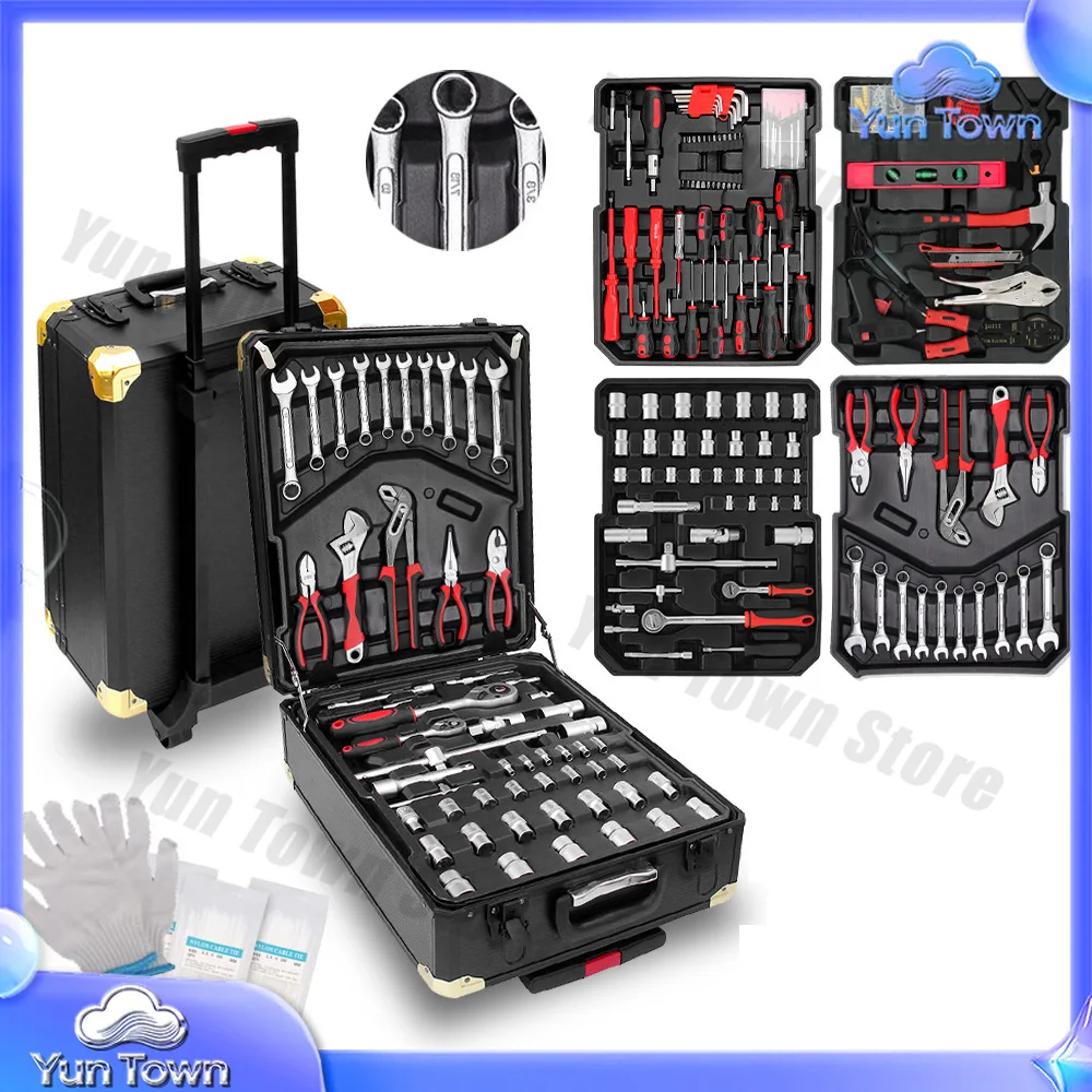 Factory direct sales 599-piece car repair sleeve set suitcase multi-size fast ratchet wrench hexagonal wrench pliers