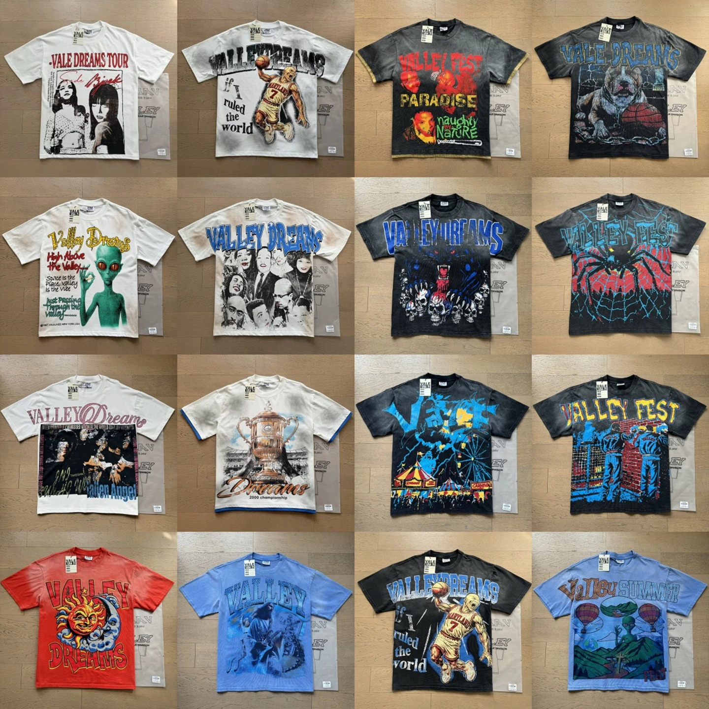 Vale Forever Vintage Washed Pattern Character Print High Street Casual Short Sleeve T-Shirt Unisex Cotton Youth Summer Tee