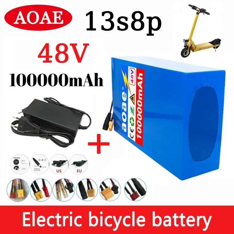 48V 1000Ah 100000mAh 18650 13S8P Lithium Battery Pack Large Capacity Suitable for 48V 250-1500W Built-in BMS+54.6V2A Charger