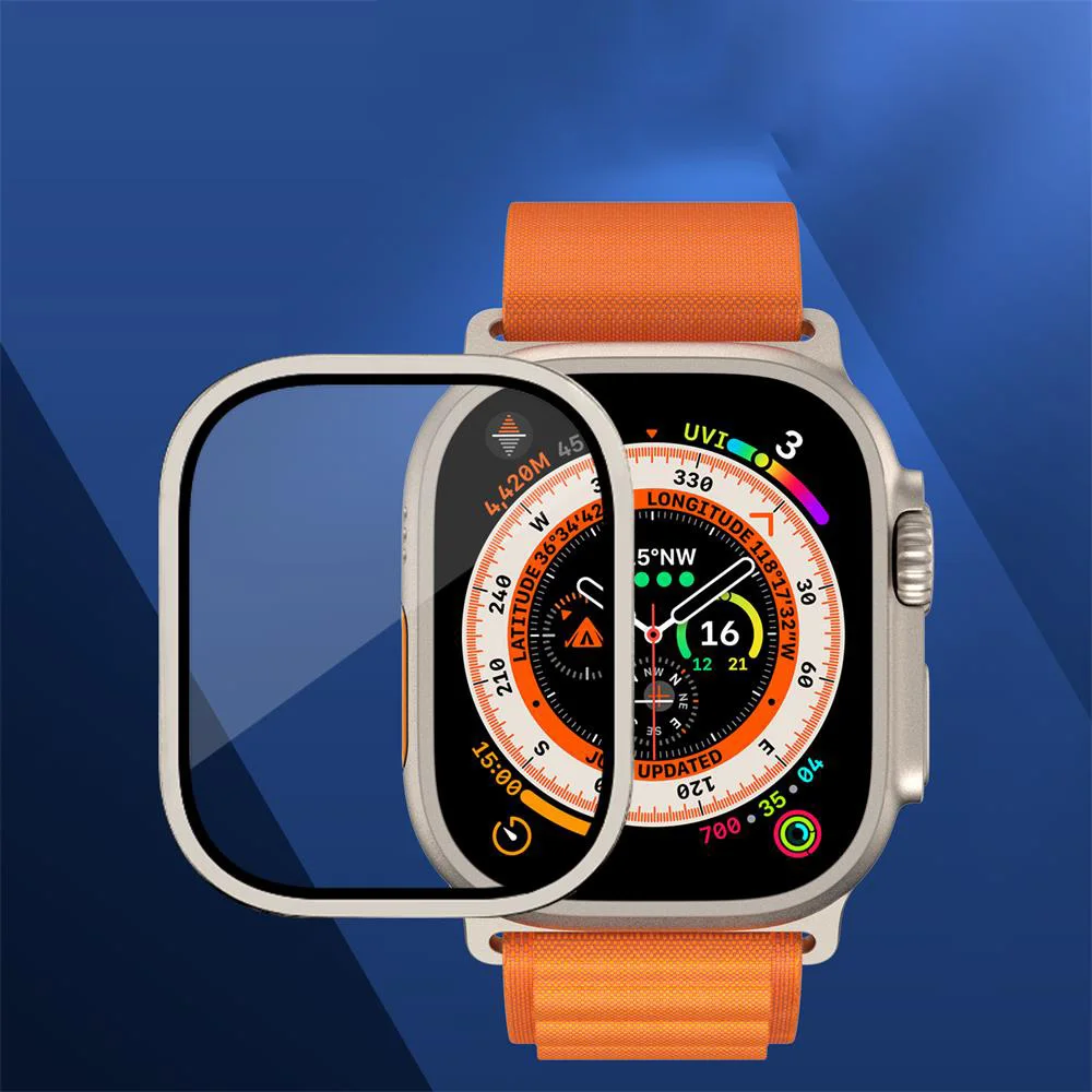 

2 in 1 Cover for Apple Watch Ultra Case 49mm Metal Aluminum Alloy Frame Bumper+HD Tempered Glass Screen Protector iWatch case