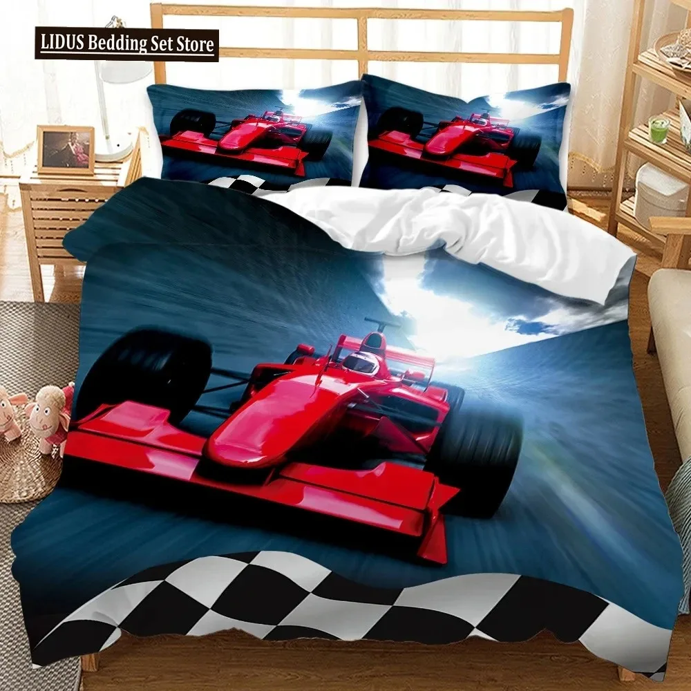 

Race Car Duvet Cover Set King Queen Twin Size Red Flame Comforter Cover 3D Sport Car Theme For Boys Girl Polyester Bedding Set