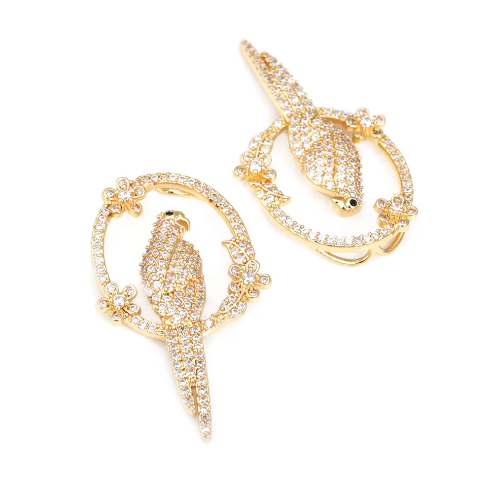 2PCS 39.5x23MM High Quality 18K Gold Color Brass and Zircon Parrot Charms Pendants Jewelry Making Diy Findings Accessories image 2