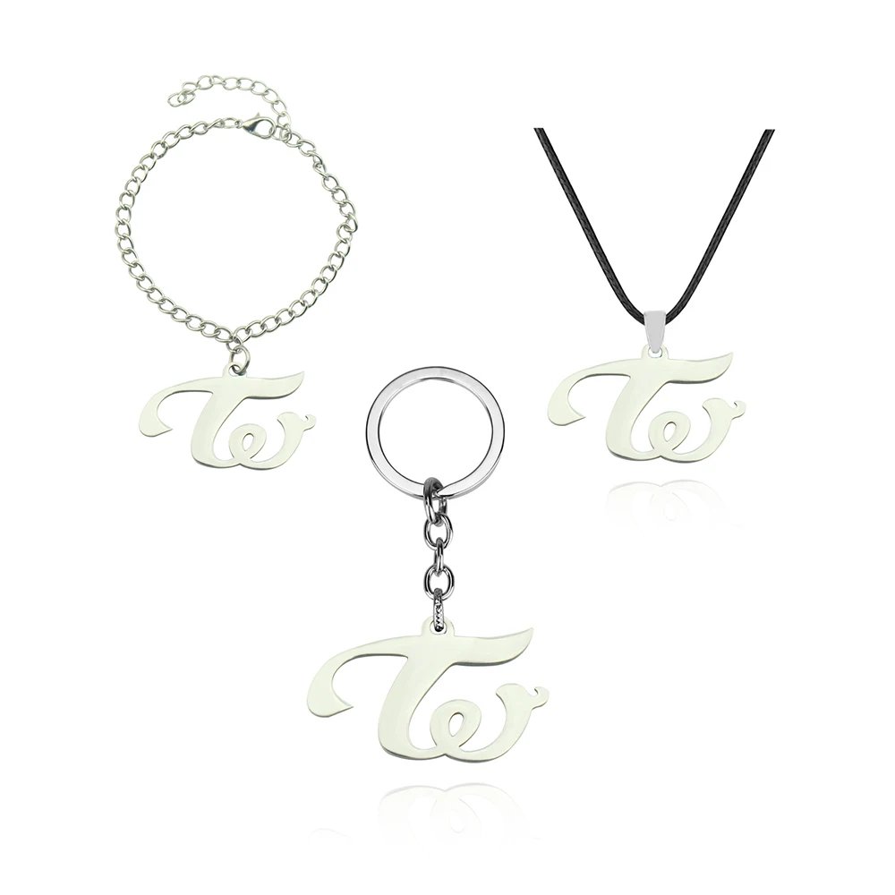 Twice South Korean Girl Band Bracelet Necklace Keychain W Logo Pendant Trendy Metal Fashion Jewelry for Fans Women Men Souvenirs