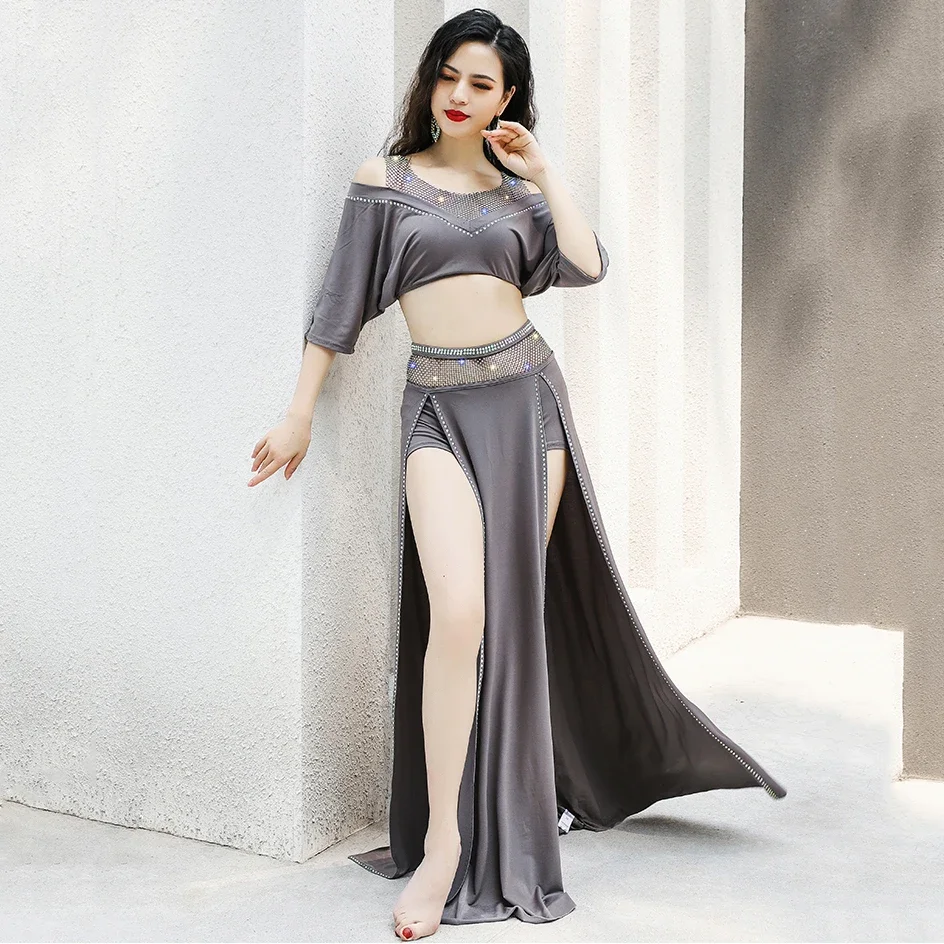 

Off-shoulder Sleeves Sexy Net Reticulation Top Sexy 2pcs Set Women Oriental Dance Belly Dance Costume Girls Outfit Group Costume