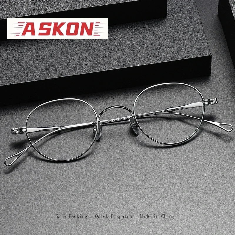 ASKON 2027 Pure Titanium Glasses Frame men Vintage Retro Round Eyeglasses Frame Women male New spectacles High Quality Eyewear