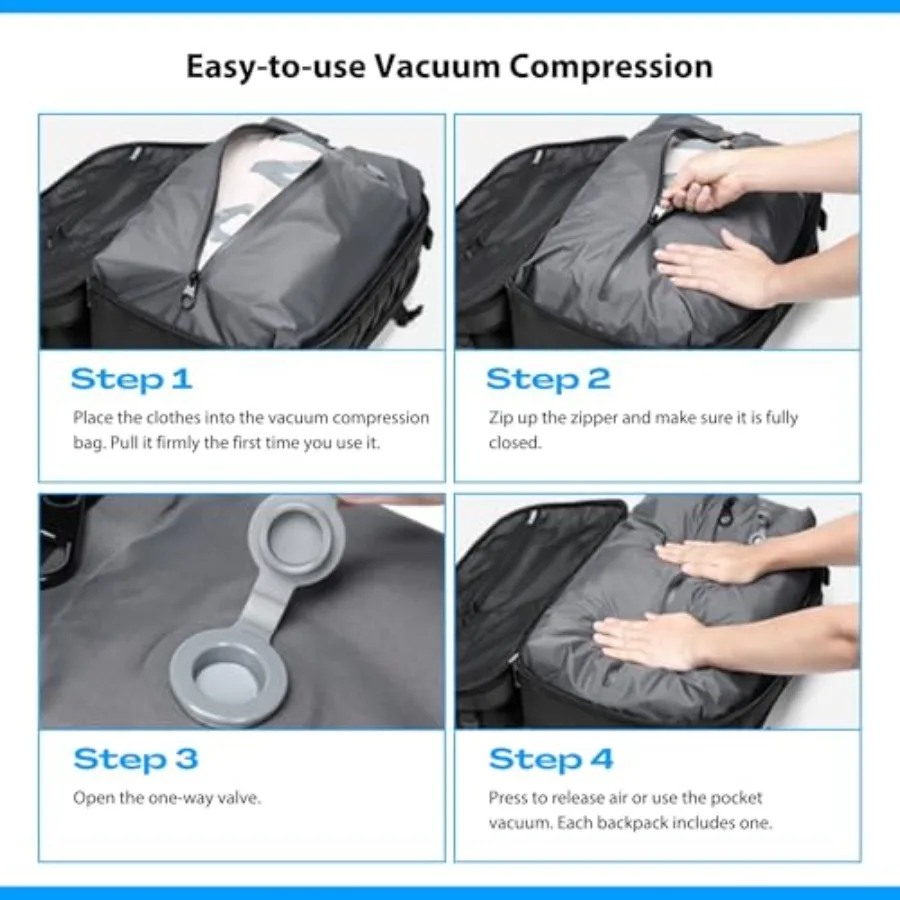 فراغ حقيبة السفر 70L توسيع الهواء حقيبة ظهر مفرغة للسفر Vacpack السفر أكياس مكنسة مع مضخة TSA قفل USB شحن #3