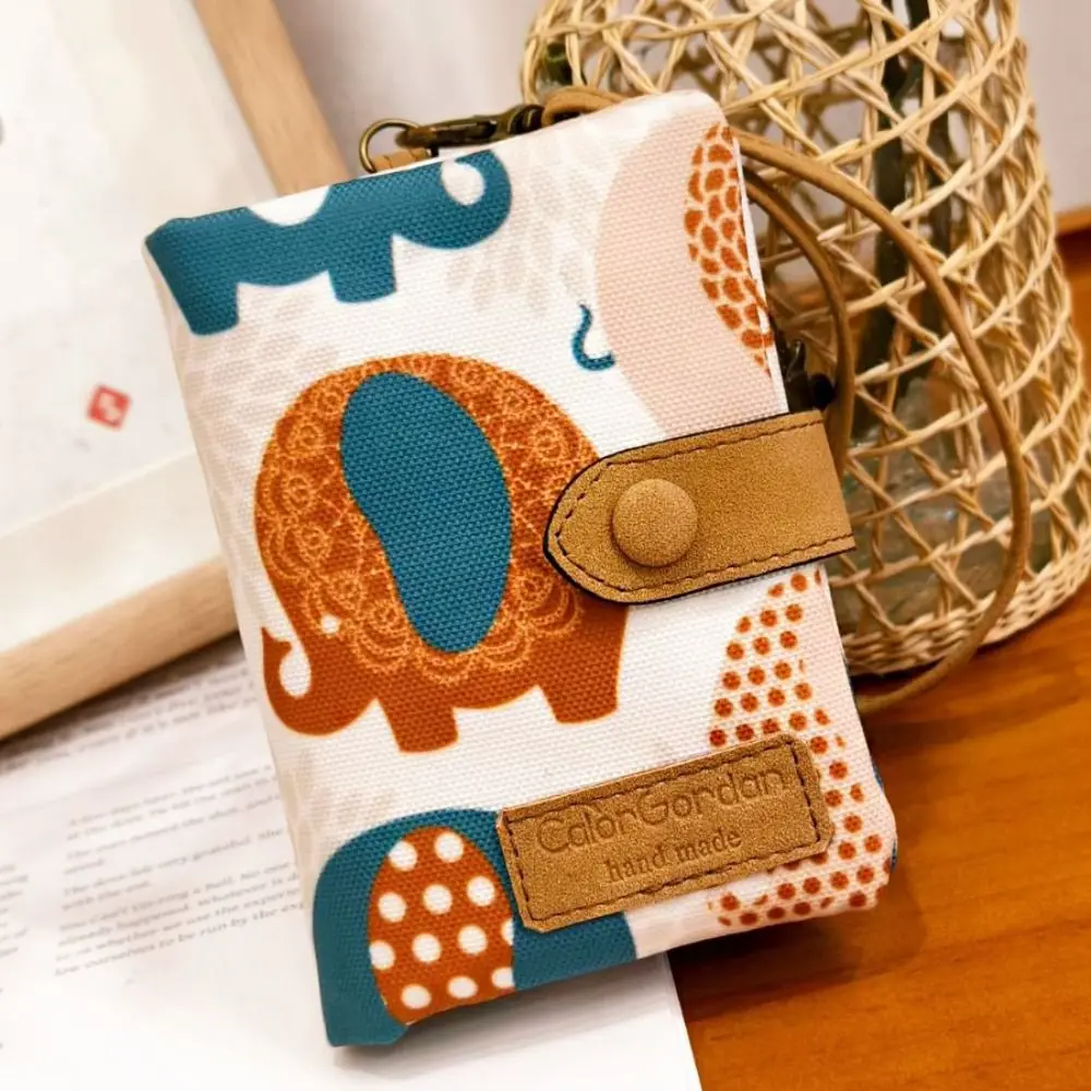 

Casual Korean Style Canvas Wallet Elephant Animals Printed Card Bag Flower Ultra Thin PU Leather Card Holder Card Storage Bag
