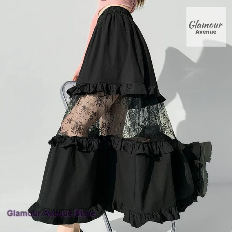Korean-style design wooden ear skirt women's spring and summer new fashion elastic waist cover hip slim long casual tight skirt.