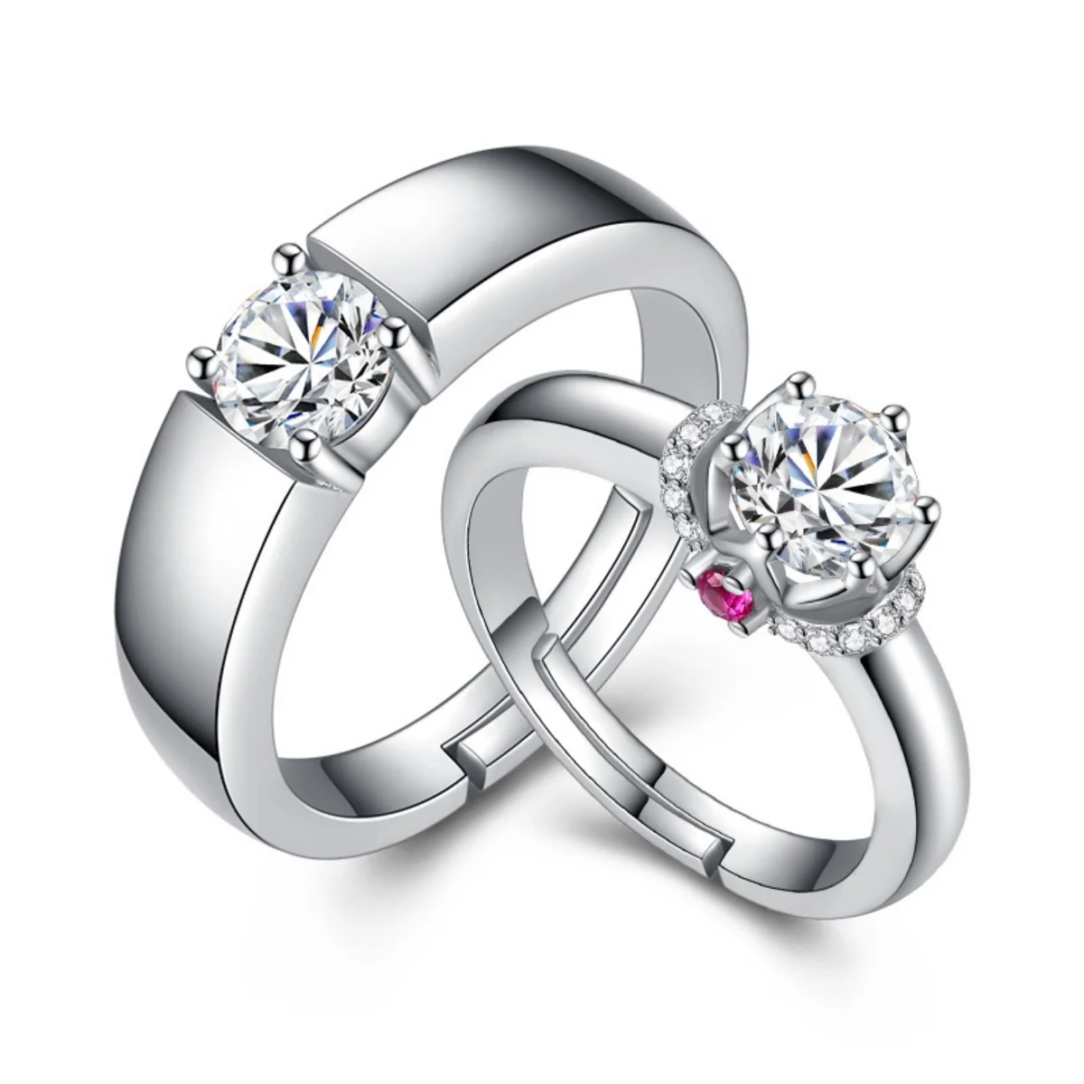 2 Teile/satz Klassische Rosa Zirkon Geometrische Quadrat Paar Ringe Für Frauen Männer Romantische Vorschlag Versprechen Hochzeit Gepaart Ring Schmuck