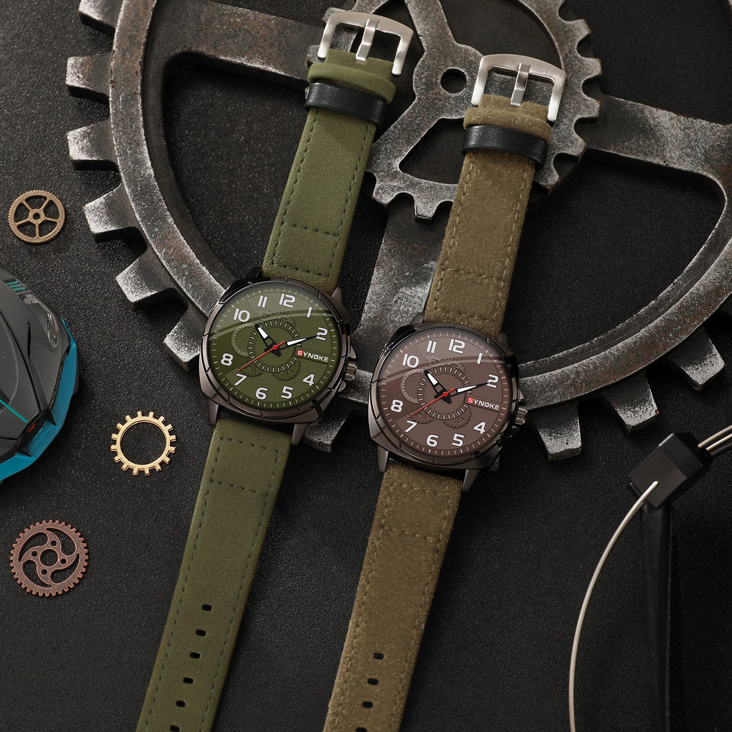 Water Resistant Mens Quartz Watch, Pointer Display, PU Leather Strap, Simple Style - Alloy Case, Electronic Movement