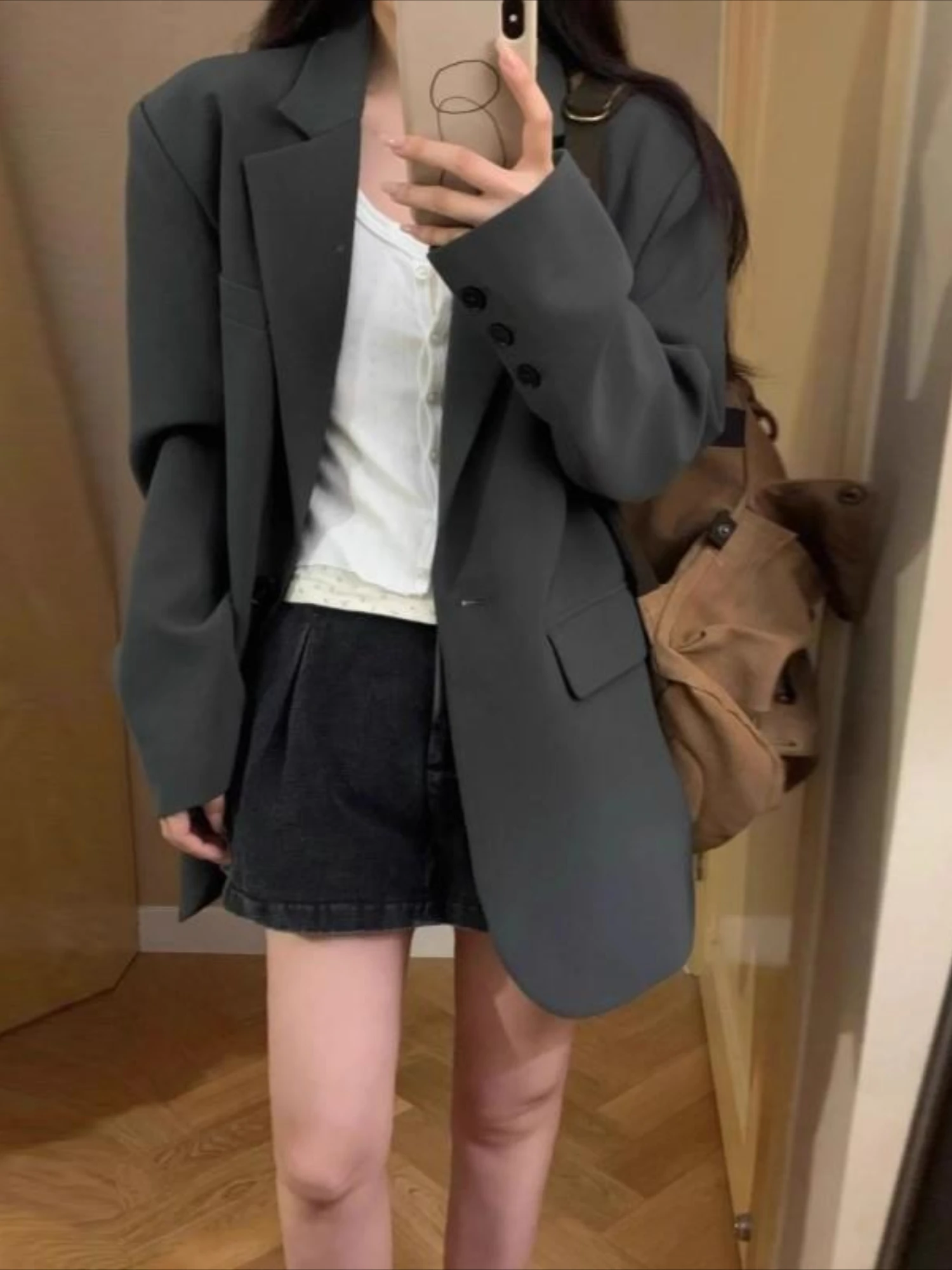 Outerwear Loose Gray Spring Autumn Female Coats and Jackets 2025 New Collection in Fashion Modern Bags Promotion Women's Blazers