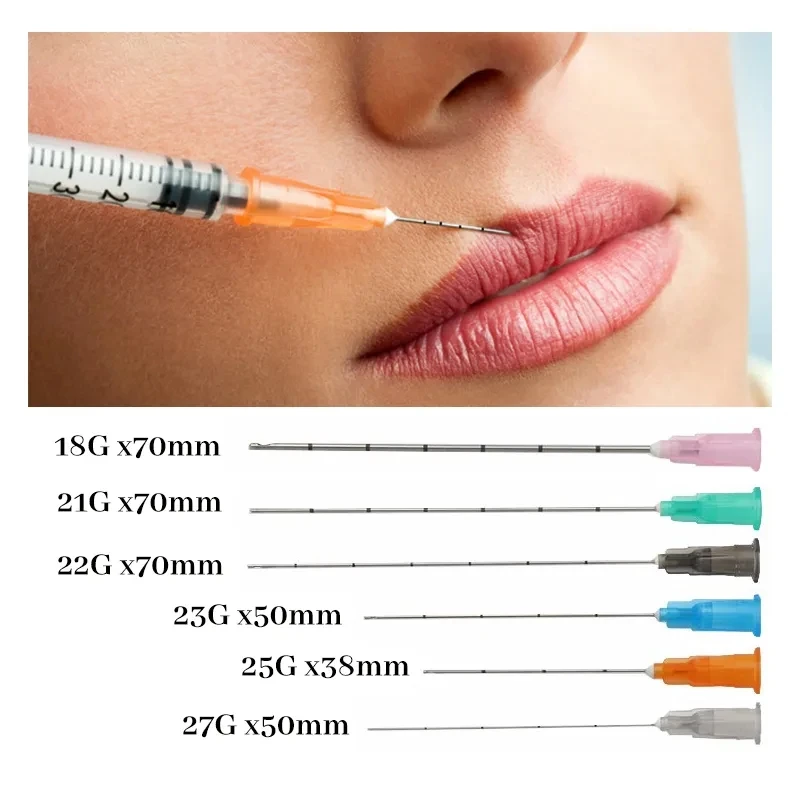 

50pcs Disposable Blunt Tip Cannula Needle For Filler Injection 18G 21G 22G 23G 25G 27G 30G Uric Acid Facial Filling Nose 1 box