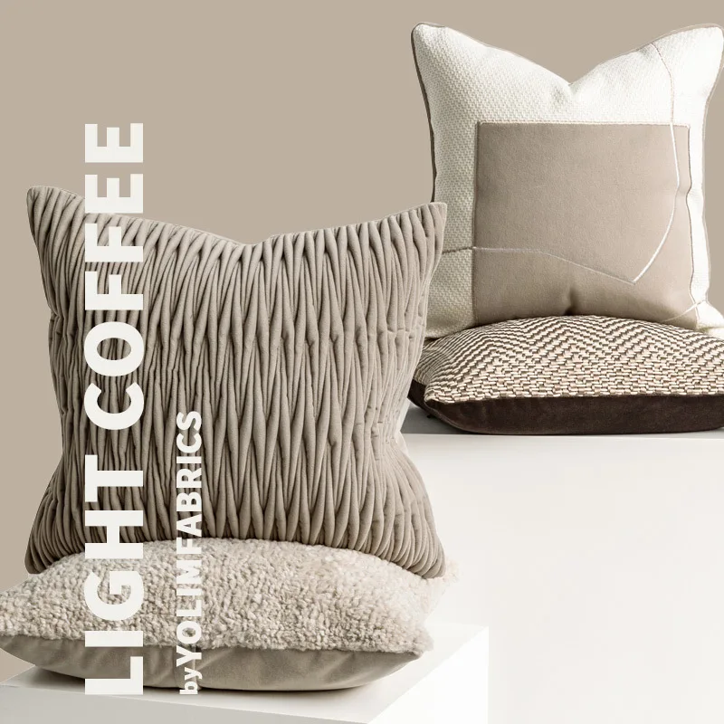 

Coffee Color Modern Simple Cushion Cover High End Sofa Pillow With Three-dimensional Pleated Cotton and Linen Pillowcase