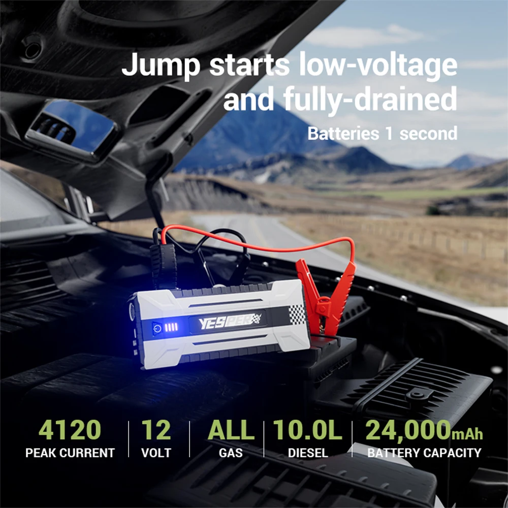 YESPER Starting Device 4120A Peak Jump starter For car ,ALL Gas and Up to 10.0L Diesel Engine,26800mAh Car External battery