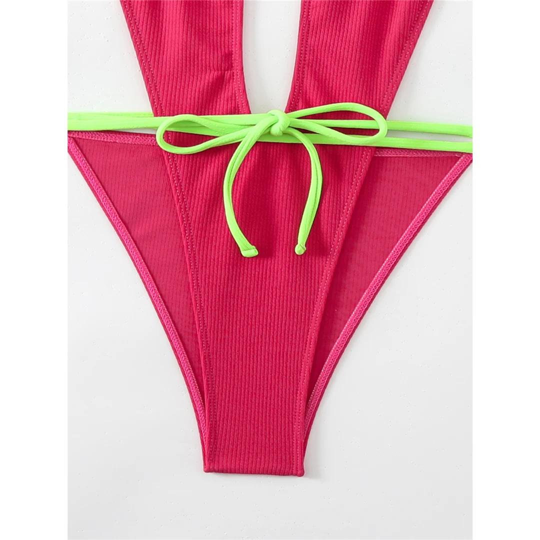 Badeanzug für Damen mit tiefem V-Ausschnitt, rückenfreiem Design und hohem Beinausschnitt, einteiliger Badeanzug, Wickel-Monokini, Badebekleidung, Badeanzug V5610 – Detail 12