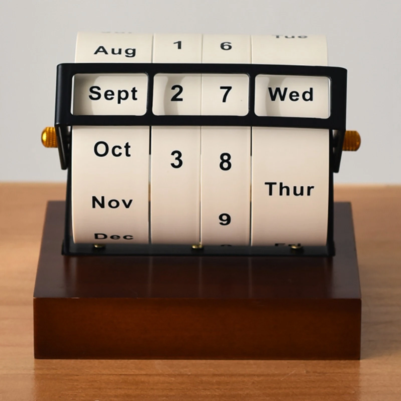 Perpetual Calendar Stable Wooden Rotary Calendar for Shop Living Room School Rotary Calendar Month Week Day Date Display