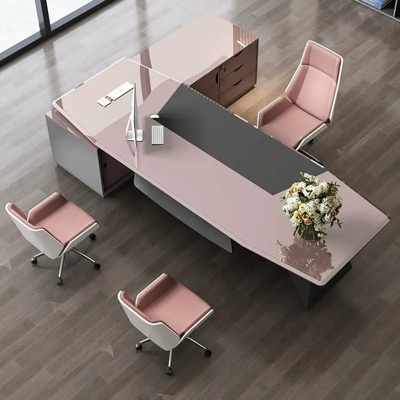 

Painted boss table, desk, simple modern manager, female president, pink bench, fashionable atmosphere, office tables and chairs