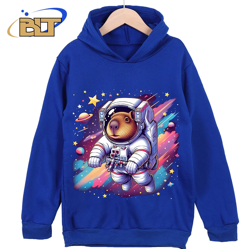 

Capybara astronaut printed children's clothing classic sportswear blue children's new hoodie suitable for boys and girls