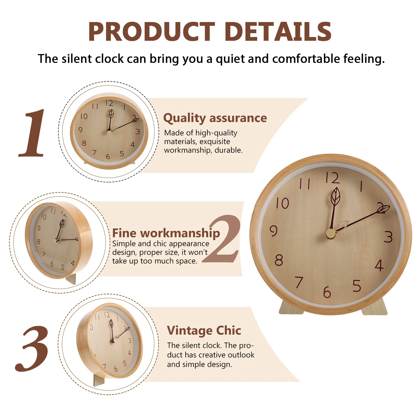 

1 set 1 Set Of Original Wood Clock Desktop Decorative Silent Timepiece For Living Room Office Bedroom Wood Table Clock Decor