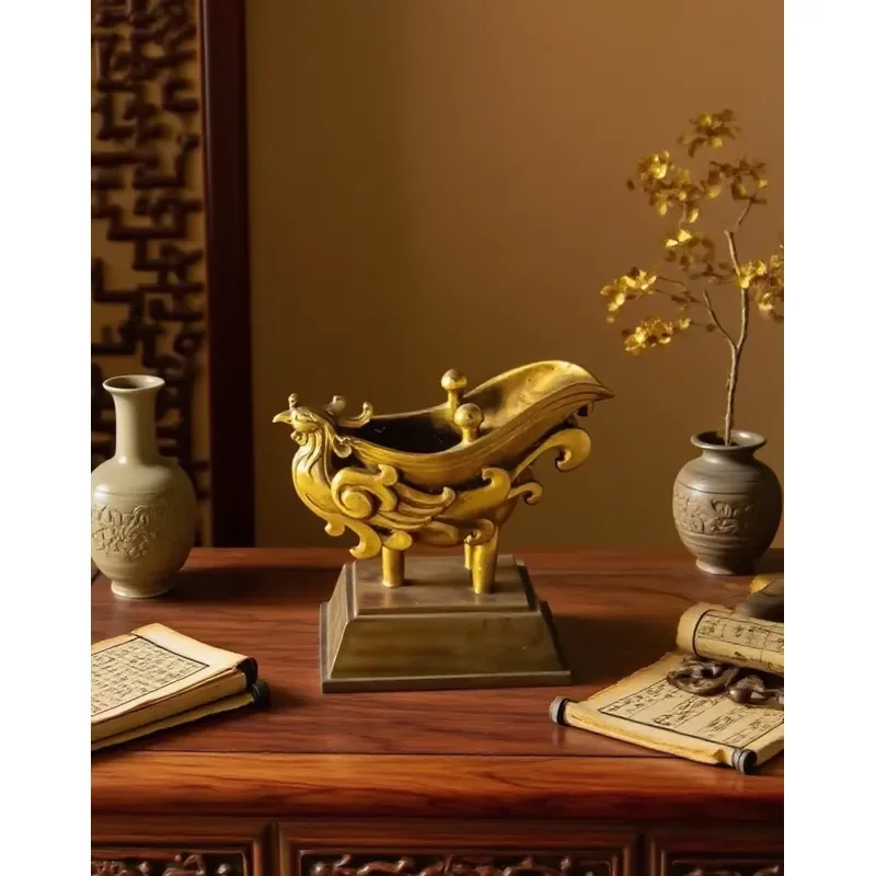 Golden Phoenix Jiuzun brass jewelry wine cabinet hand-cast decoration