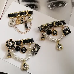 Classic Pearl Brooches for Women, Trendy Luxury Jewelry with Tassel Chain, Perfect DIY Party Clothes Accessory