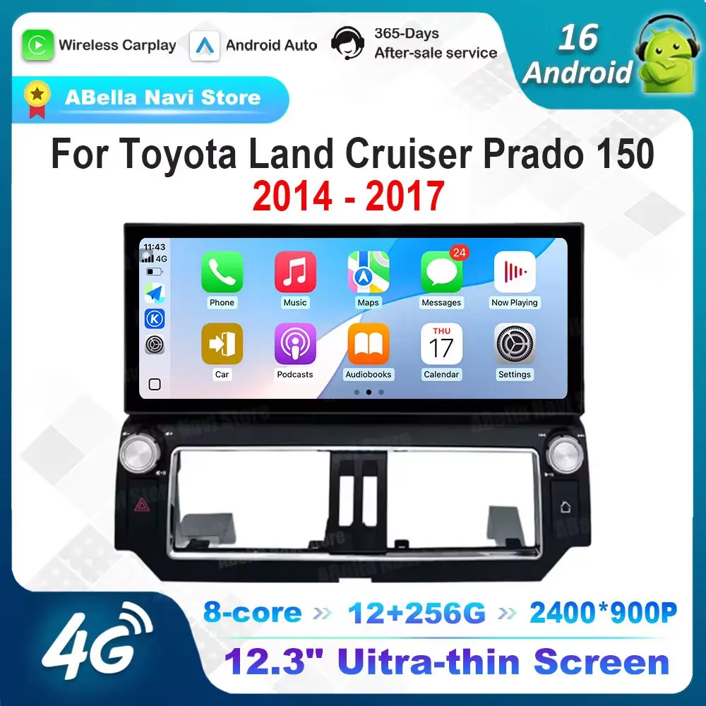 

for Toyota Land Cruiser Prado 150 2014 - 2017 Android 16 Car Radio Video Multimedia Player 12.3 inch WiFi GPS Navigation BT DSP