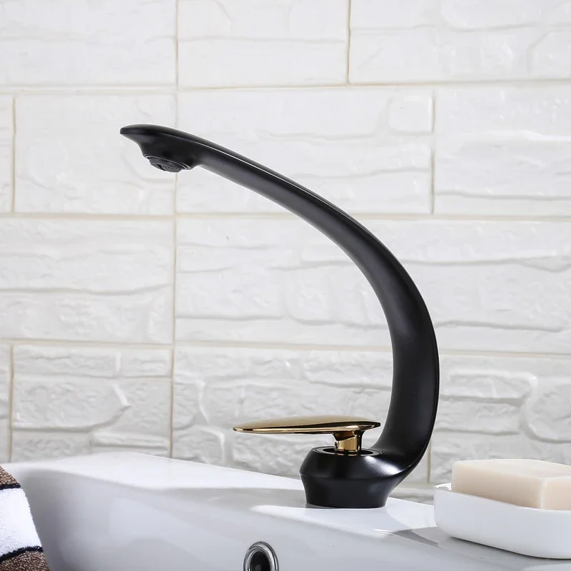 

Bathroom Basin Faucet Vanity Vessel Sink Tap Brass Modern Single Hole Elegant Crane Tap Deck Mounted Cold Hot Water Mixer Tap