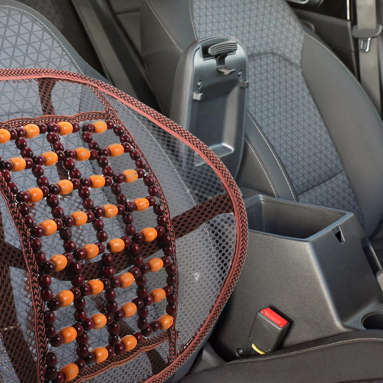 

Ergonomic Car Seat Cushion with Wooden Beads Office Chair Back Support Lumbar Pillow Breathable Cooling Pad Beige Color Fits