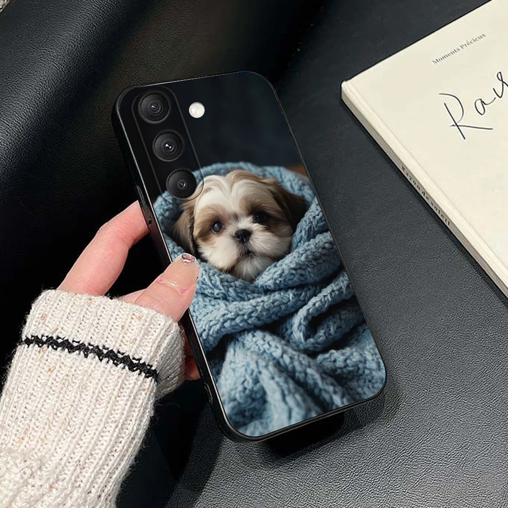 حافظة هاتف Pet Shih Tzu Dog لهاتف سامسونج جالاكسي S25، S24، S21، S22، S23، S30، Ultra، S20، Plus، Fe، Lite، Note، 10,9,5G غطاء أسود