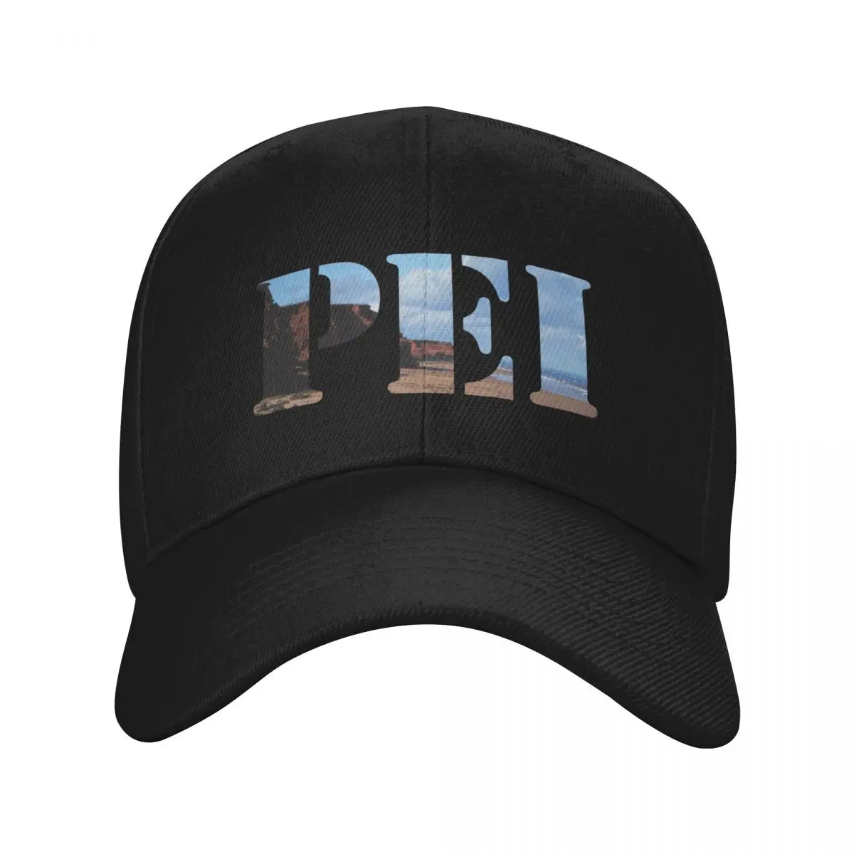 

PEI Stencil Red Cliffs and Ocean View Beach Island Photography by WuisaOutdoors Baseball Cap