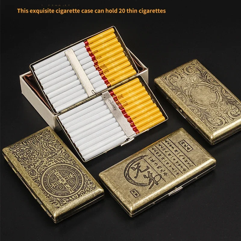 Retro Brass Metal Tobacco Smoking Case Cigarette Box Vintage Antiqued Bronze Cigarette Storage Holder Pocket Case