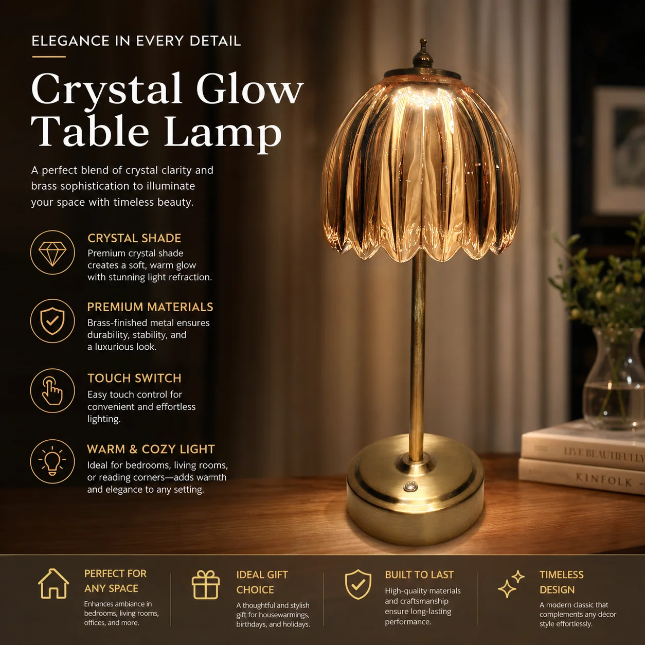 WWPPU Flower Table Lamp, LED Light Source, Bedside Atmosphere Desk Lamp, Rechargeable Module, Touch Control Function, Dimmable B