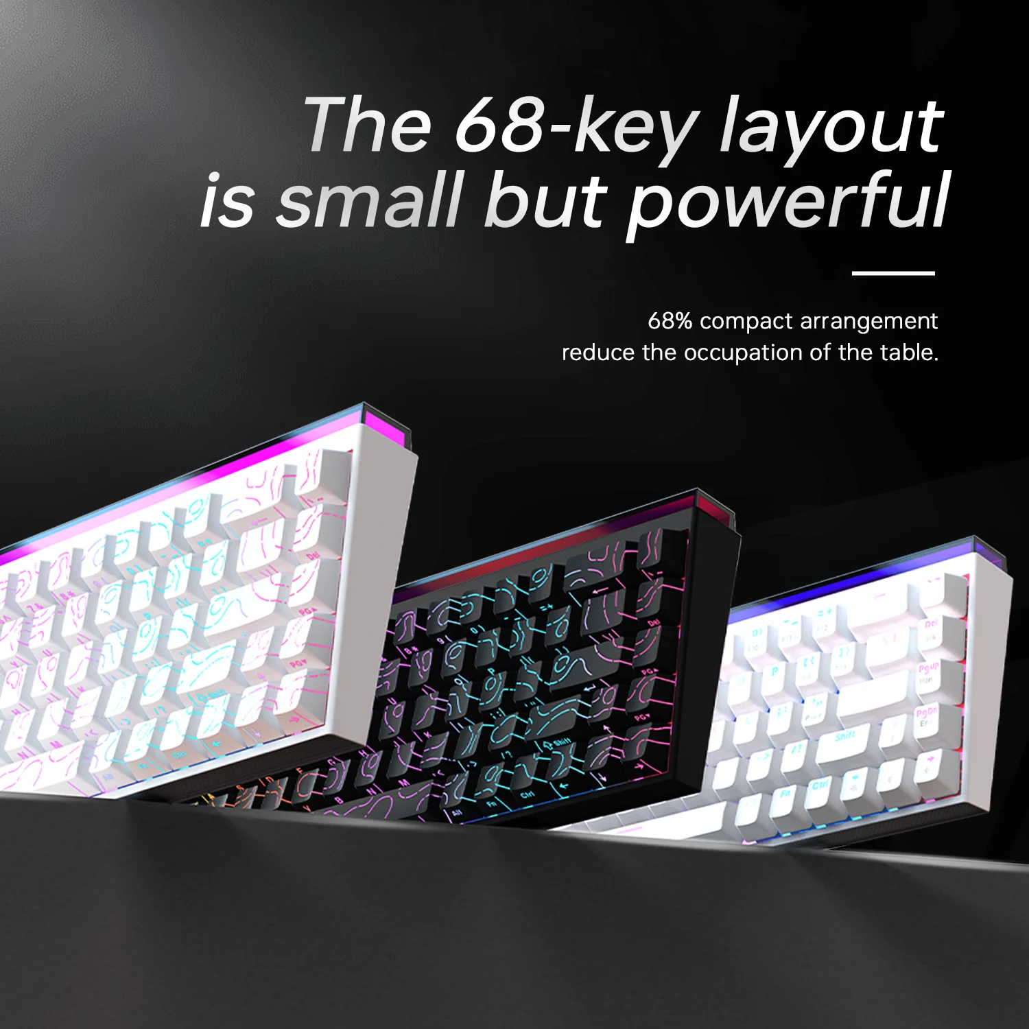 Novo ajazz nacodex nk68 teclado mecânico terreno keycap rgb barra de luz 68 teclas com fio jogos escritório com fio conectar teclado