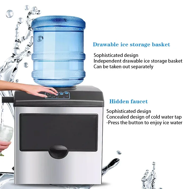 25 كجم التجارية عالية الجودة آلة صنع الثلج الإنجليزية لوحة المنزلية آيس كيوب صانع الشاي الحليب متجر التلقائي مدخل المياه
