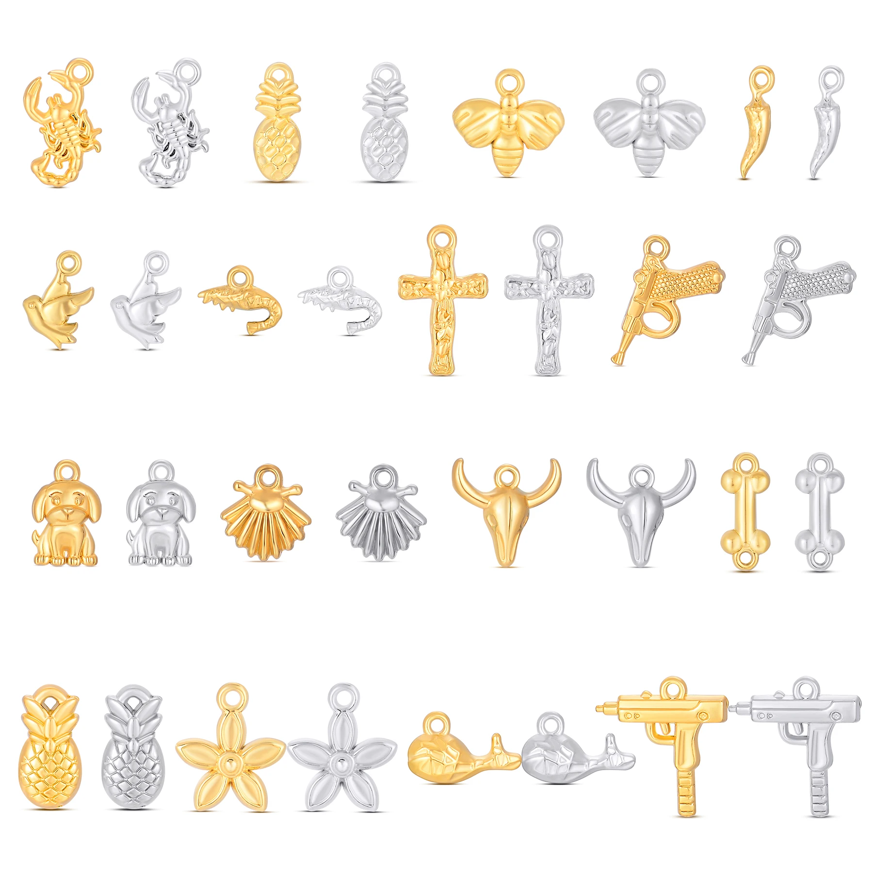 4Pcs Stainless Steel Accessories Pendant Animal Flower Cross Gun Charms For Jewelry Making DIY Necklace Earrings Bracelet