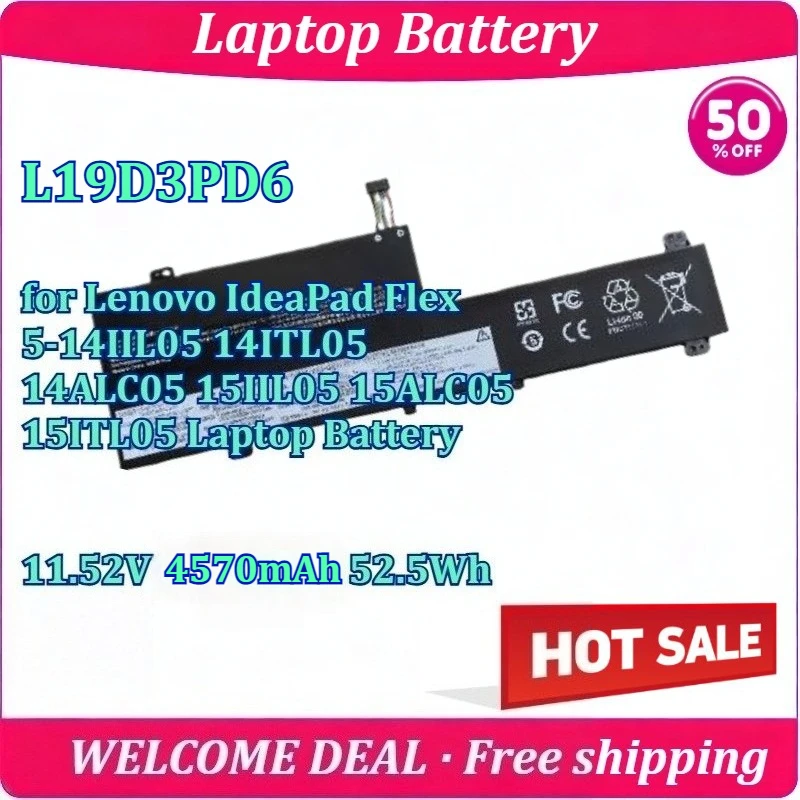 

New L19D3PD6 for Lenovo IdeaPad Flex 5-14IIL05 14ITL05 14ALC05 15IIL05 15ALC05 15ITL05 Laptop Battery 11.52V 4570mAh 52.5Wh