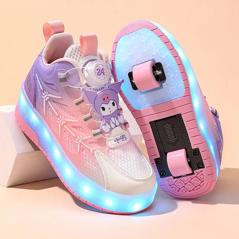 Fashion Kids Shoes Roller Skate Led Light-up Glowing Boys Girls Sports Running Casual Pink Children's Two Wheels Sneakers USB