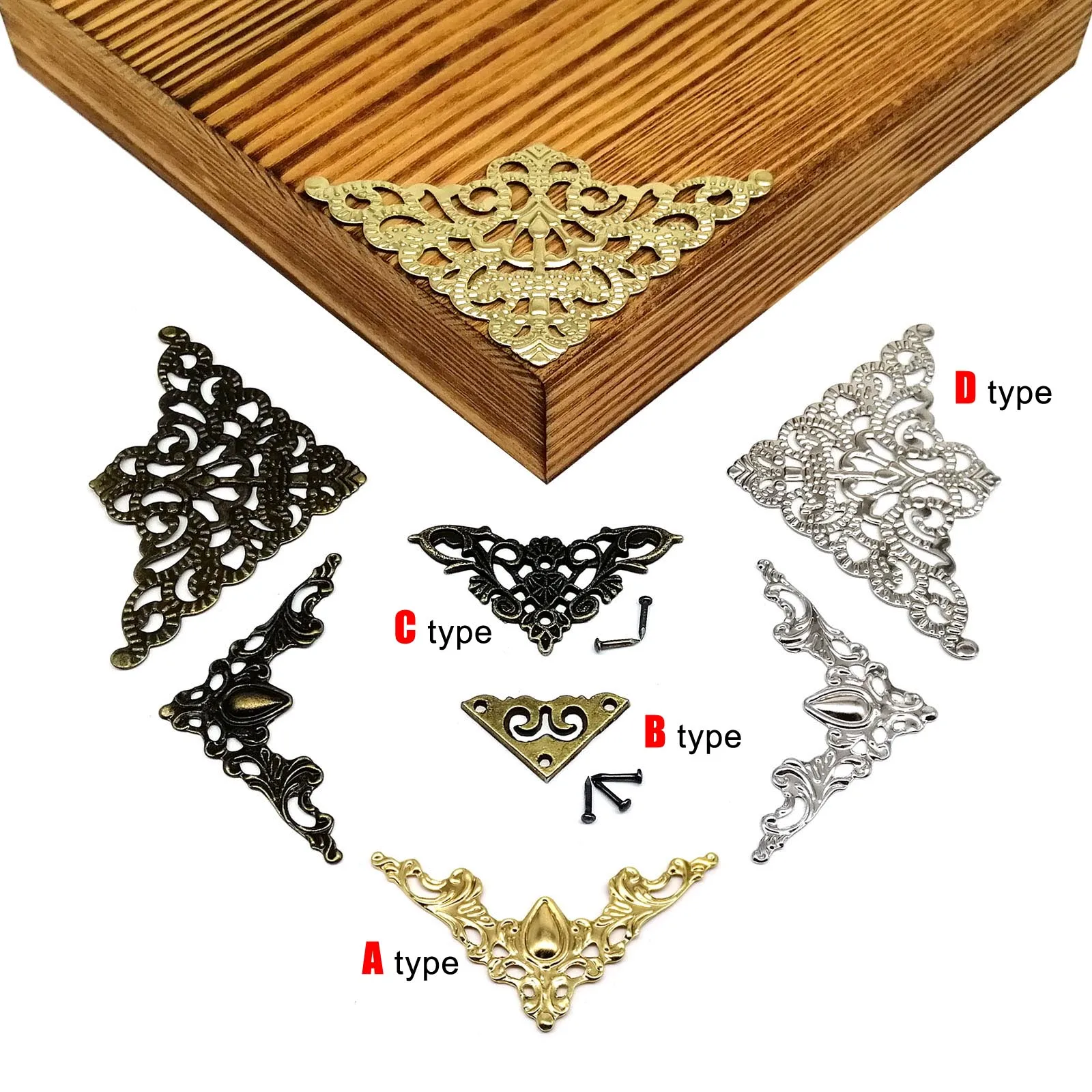 12pcs Metal Decorative Corner Cover Edge Protector for Book Scrapbook Photo Album Frame Jewelry Chest Gift Wine Wooden Box Case