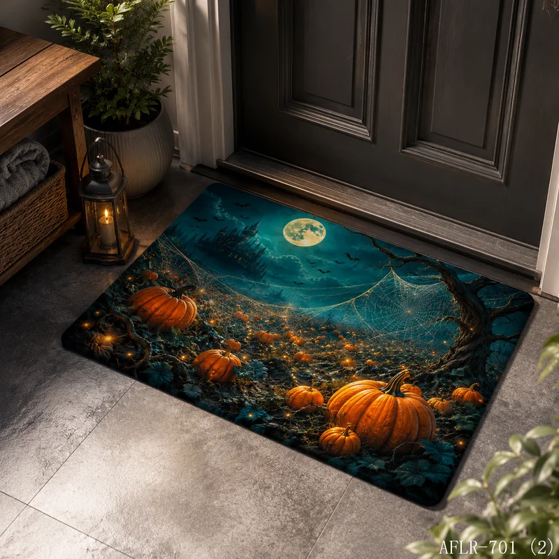 VIKAMA Gothic-Style Horror Pumpkin Rug, Non-Slip and Easy-to-Clean Doormat, Halloween Indoor/Outdoor Entryway Rug, Home Decor